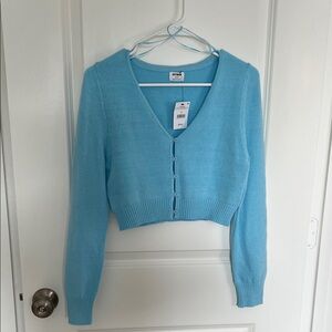 Cotton On Light Blue Cropped V‑Neck Button Cardigan